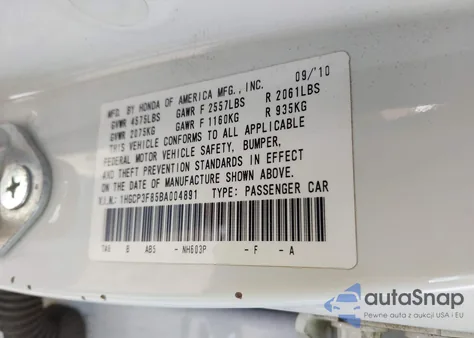 2011 Honda Accord 3.5 Ex-L from USA, damaged, VIN 1HGCP3F85BA004891